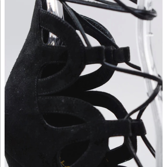 Saint Laurent Black Tribute Ghillie Suede Lace Up Sandals Heels Size 36 - Picture 11 of 16